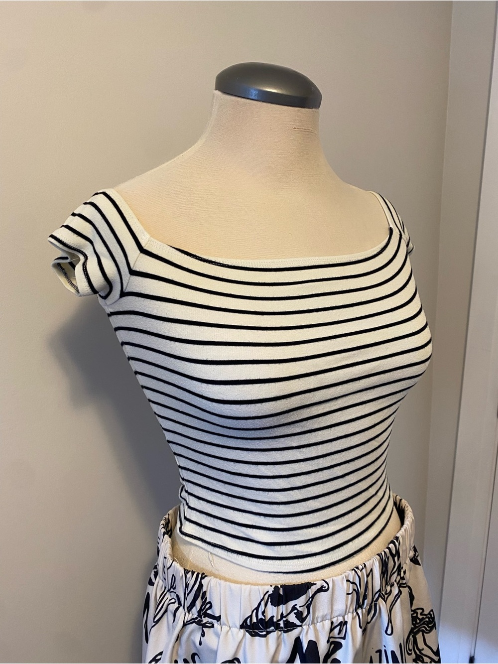 Garage Black and White Striped Off-Shoulder Crop Top
